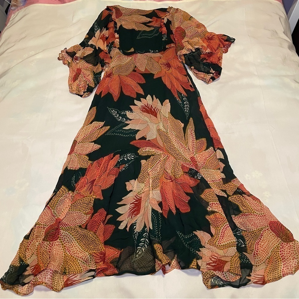 NEW! Farm Rio- Floral V Neck Maxi Dress Size XS PETITE Green Boho Summer - Picture 5 of 9